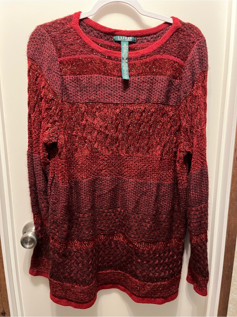 Lauren Ralph Lauren plus size Deep Red Textured Crew Sweater